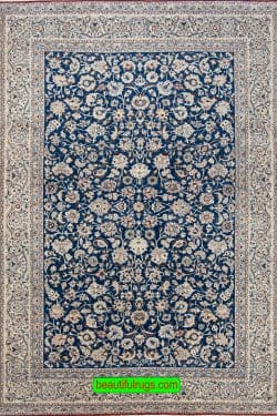 Persian Tudeshk rug, floral design in blue color. Size 7x10.3.