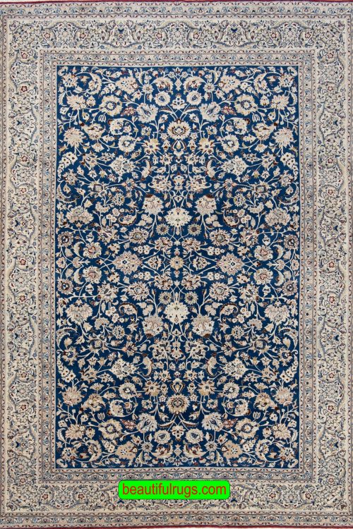 Persian Tudeshk rug, floral design in blue color. Size 7x10.3.