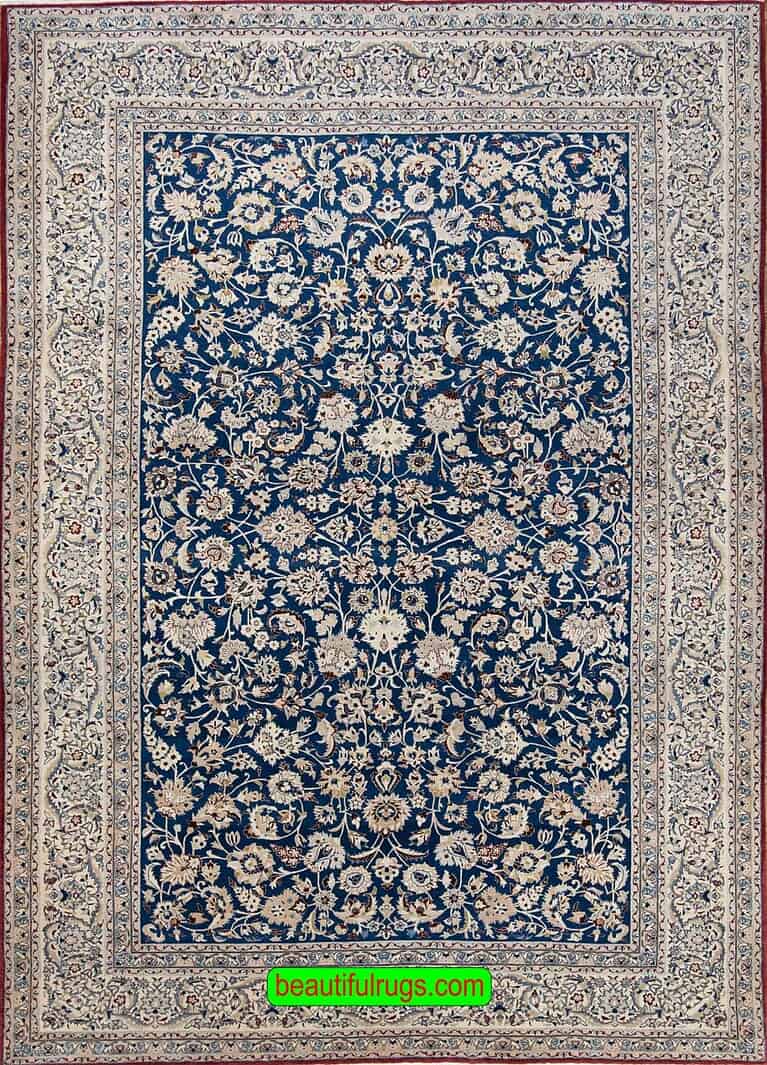 Nain Blue Rug Fine Wool And Silk Old Persian Nain Blue Carpet