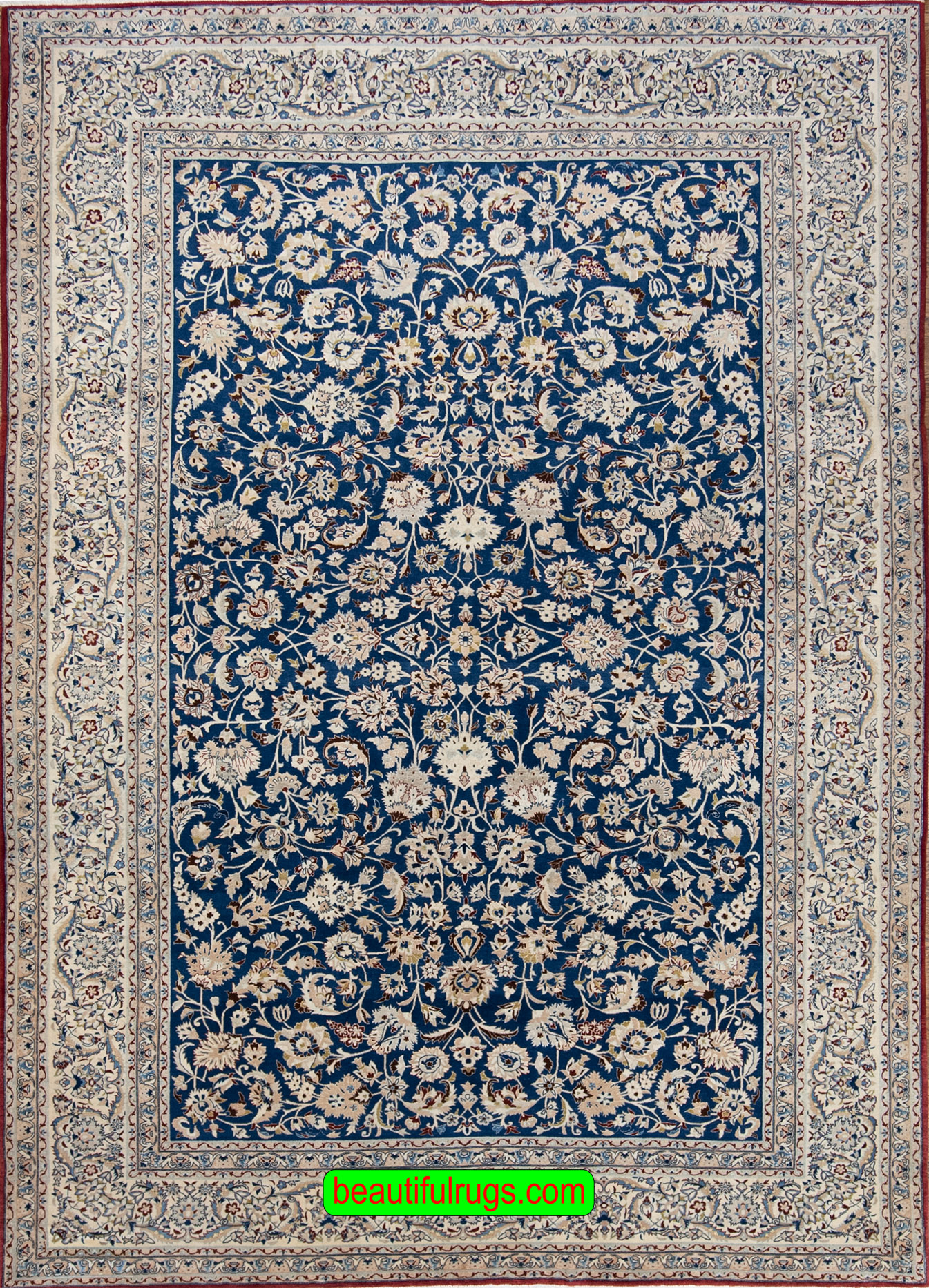 Persian Tudeshk rug, floral design in blue color. Size 7x10.3.