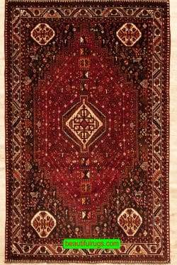 Old Shiraz Rug, Handmade Persian Shiraz Rug, Tribal Design Wool Rug