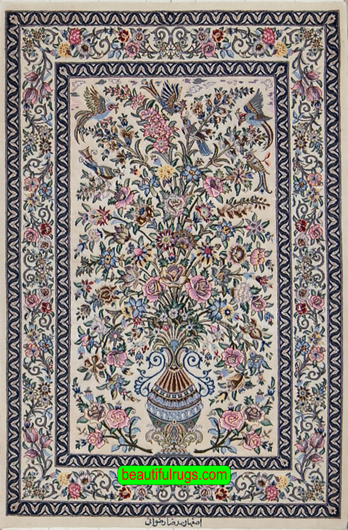 Isfahan Rugs, Hand Woven Rug, Kurk Wool and Silk Persian Isfahan Rug, size 2.9x4.4