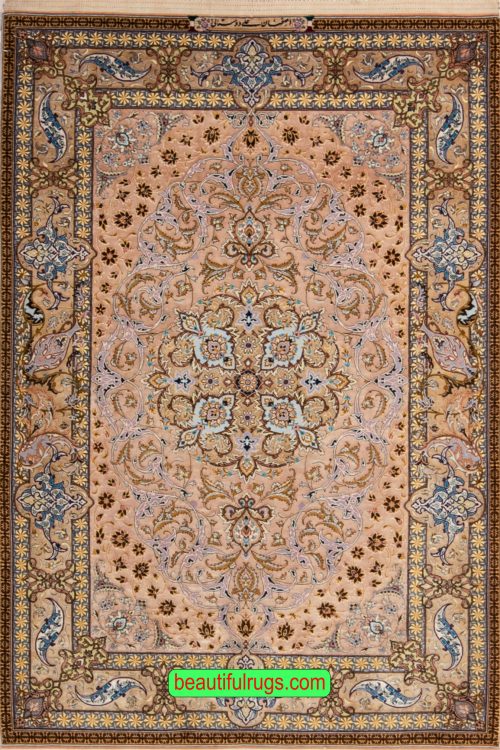 Old Persian Isfahan Silk Rug, Hand Knotted Vegetable Dyed Rug, Isfahan Rug, size 4.4x6.5