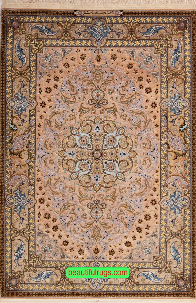 Old Persian Isfahan Silk Rug, Hand Knotted Vegetable Dyed Rug, Isfahan Rug, size 4.4x6.5