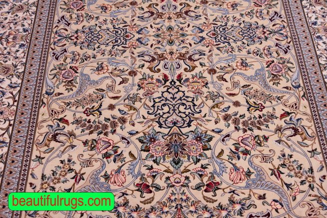 122 SHA- Hand Knotted Persian Isfahan Rug, Marble Color Kurk Wool and Silk Rug. Size 5x7.7