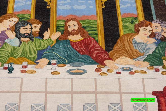 Last Supper rug, handmade Persian pictorial rug. Size 7.6x4.5