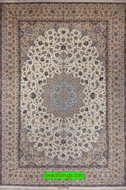 Large Persian Isfahan rug, beige and blue color. Size 11.7x16.8