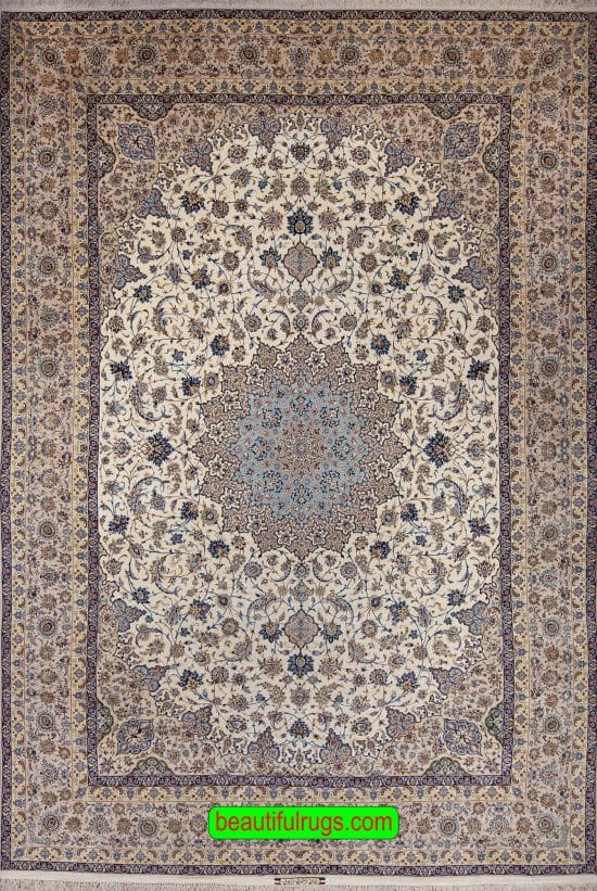 Large Persian Isfahan rug, beige and blue color. Size 11.7x16.8