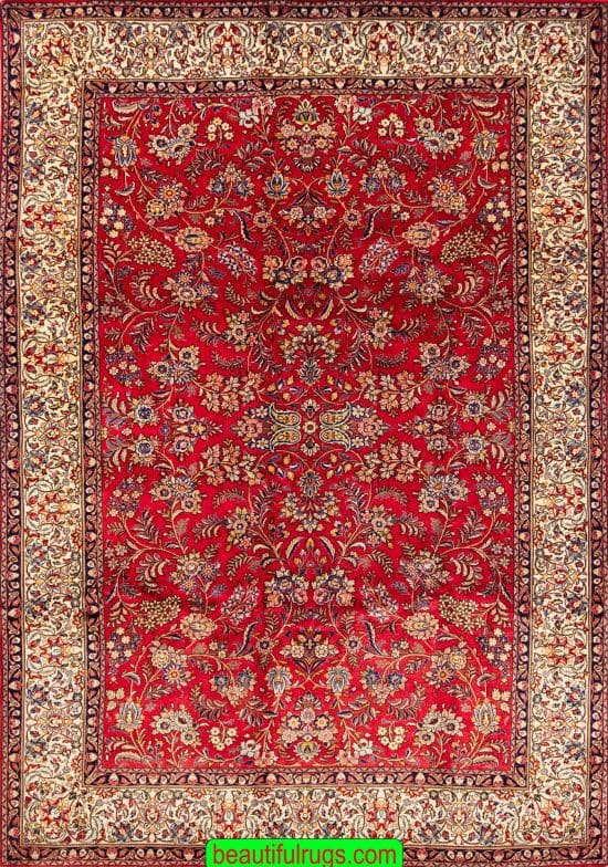 Persian Sarouk rug with red and beige color. Size 7x10.3.