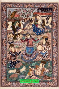 Handmade Pictorial Rug, Persian Isfahan Iliati Design Rug, Kurk Wool Rug. Size 3.4x5.2