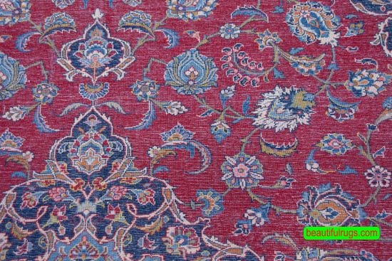 Persian Kashan rug in red and navy blue color. Size 7.10x11.1