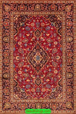 Old Rug, Handmade Persian Kashan Rug, Traditional Red Color Rug. Size 4.6x6.6.