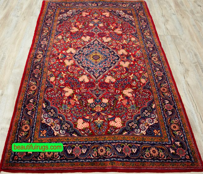Red color Persian Jozan Malayer rug. Old rug. Size 3.7x6.1
