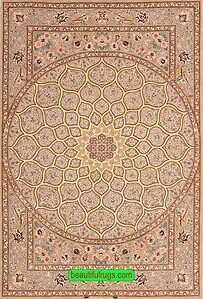 Dome design rug, fine quality handmade Persian Isfahan rug made from kork wool and silk in beige and earth tone colors. Size 3.9x5.6.