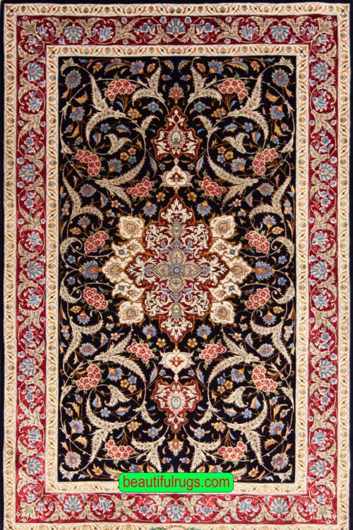 Silk and Wool Persian Tabriz Rug, Black & Red Color, size 3.10x6.1