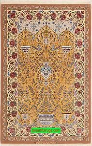 2405- Handmade Persian Isfahan kork wool and silk rug with a unique tree of life design. Size 4.2x6.