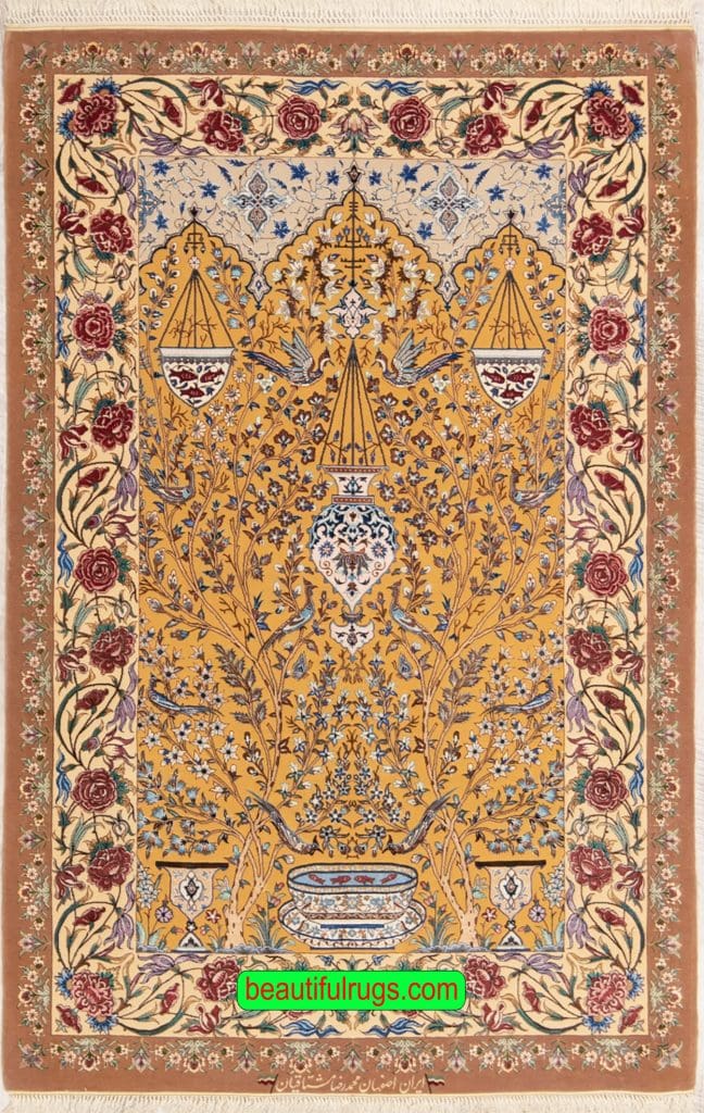 Small Rug, Blue Rug, Persian Isfahan Tree of Life Rug