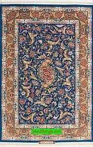 Vegetable Dye Persian Isfahan Rug, Royal Blue and Gold colors. Size 4x6.2.