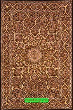 Persian Isfahan rug Gonbad, dome design with black and gold colors. Size 3.5x5.4