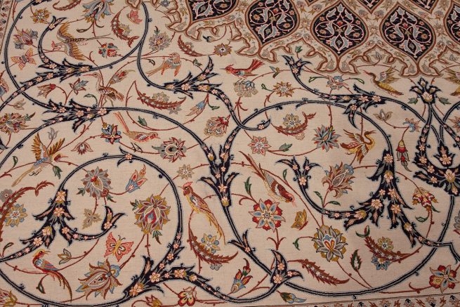 Persian Isfahan Rug, Gonbadi Design, Beige Color. Size 10.2x13.7