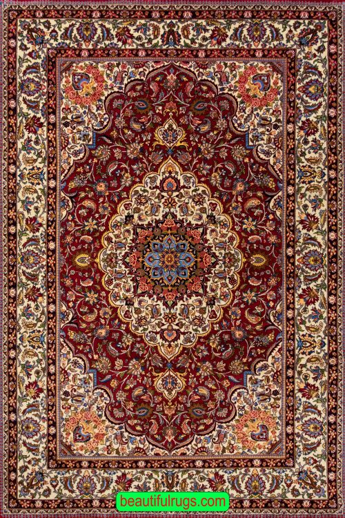 Vintage floral Persian Bakhtiari rug with rustic red color. Size 6.10x10