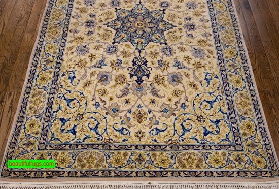 Beige and blue color Persian Isfahan rug by Sarraf Mamouri. Size 3.9x6.2