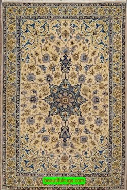 Beige and blue color Persian Isfahan rug by Sarraf Mamouri. Size 3.9x6.2