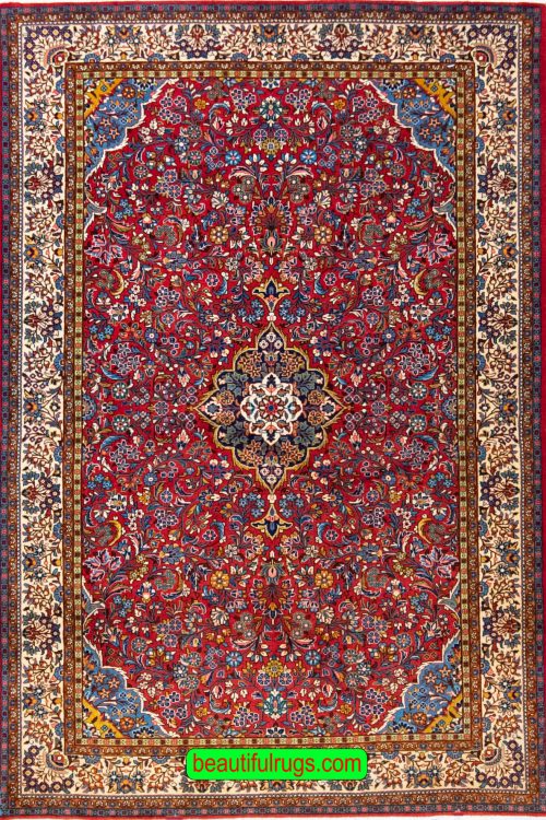 Persian Saruk rug in red color, floral design in red color. Size 4.4x6.7