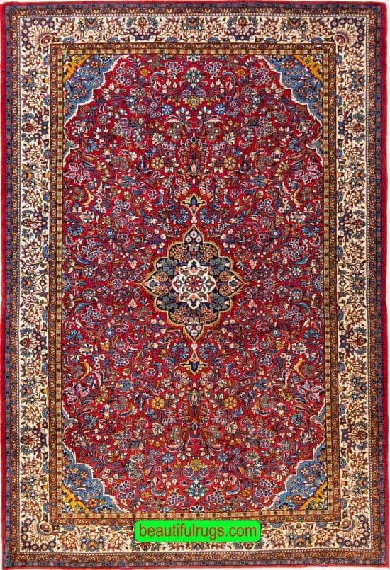 Persian Saruk rug in red color, floral design in red color. Size 4.4x6.7