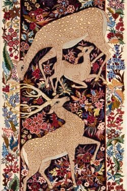 Handmade Persian Sarouk rugs with Deer motifs, flowers and birds, multicolor rugs. Size 2.4x4.2.