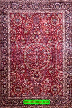 Red color Persian Kashan wool rug. Size 10.10x15.2