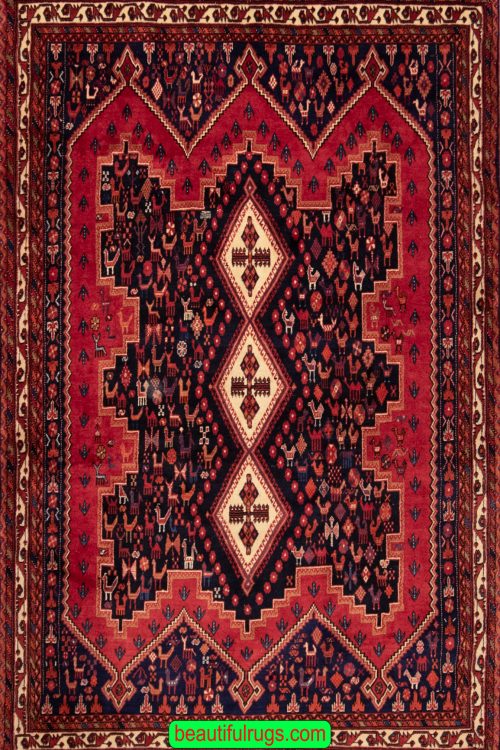 Red color Iranian carpet from Shiraz. Size 5.10x8.1.