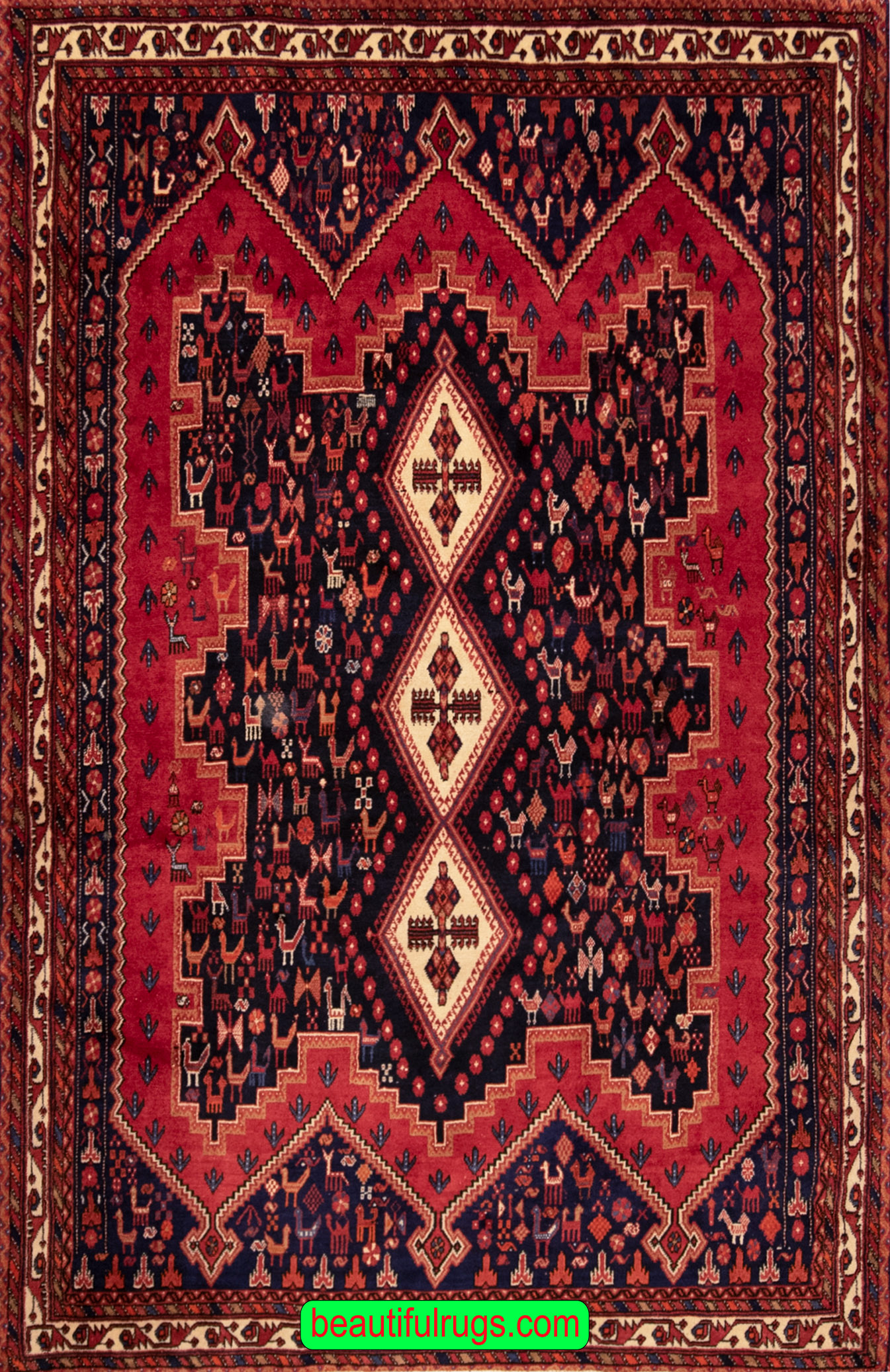 Red color Iranian carpet from Shiraz. Size 5.10x8.10