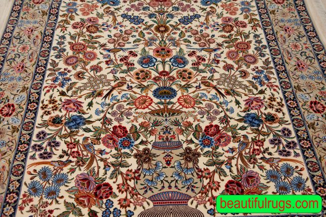 Persian Isfahan Rug, Rose and Nightingale Design. Size 5.2x7.6