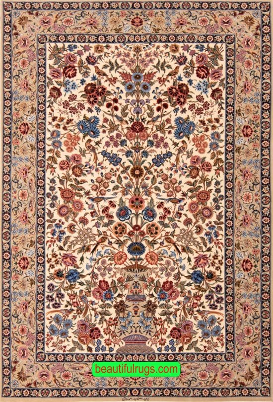 Persian Isfahan Rug, Rose and Nightingale Design. Size 5.2x7.6