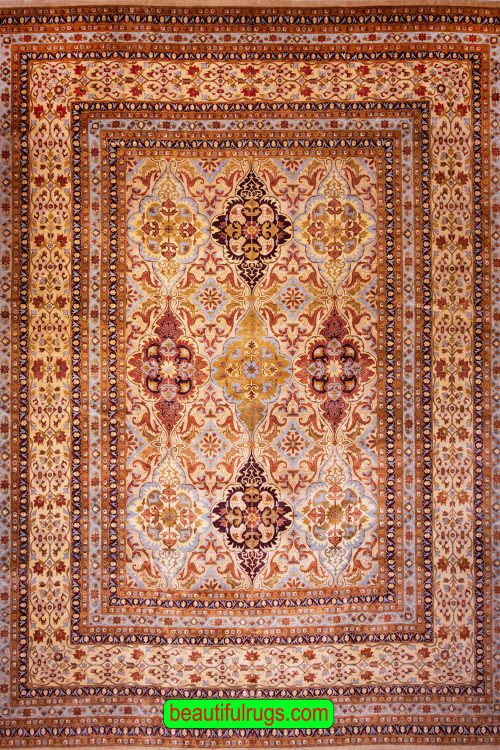 Tabriz design rug in beige and brown color for large living room. Size 12.2x14.10