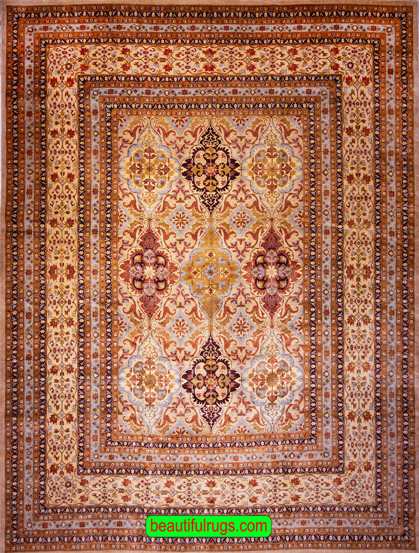 Tabriz design rug in beige and brown color for large living room. Size 12.2x14.10