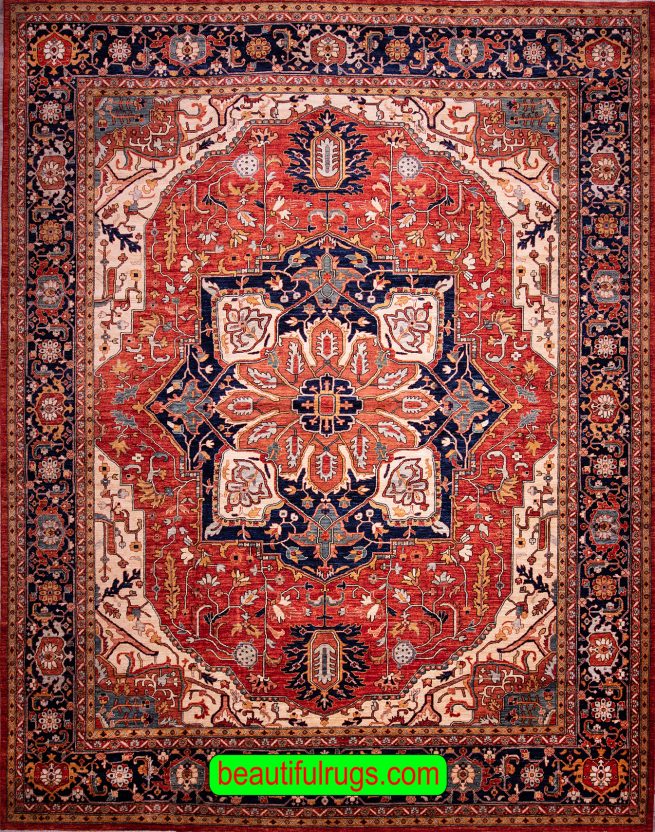 Geometric Serapi design rug with Terracotta color. Size 12.2x14.10
