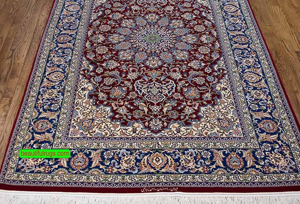 Real Persian Rug Signed Persian Isfahan Rug Natural Dyed Rug