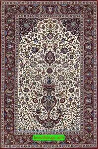 2737- Hand Knotted Vegetable Dyed Persian Isfahan Rug with Vase of Immortality. Size 4.9x7.4.