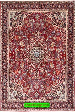 Hand knotted Persian Bijar wool rug in red color. Size 3.9x5.1.