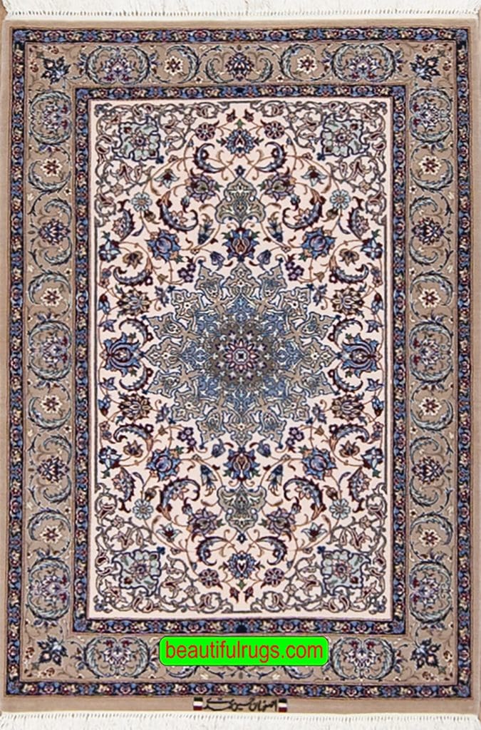 Hand Knotted Pictorial Wool & Silk Persian Rug 2x4 Blue Isfahan 