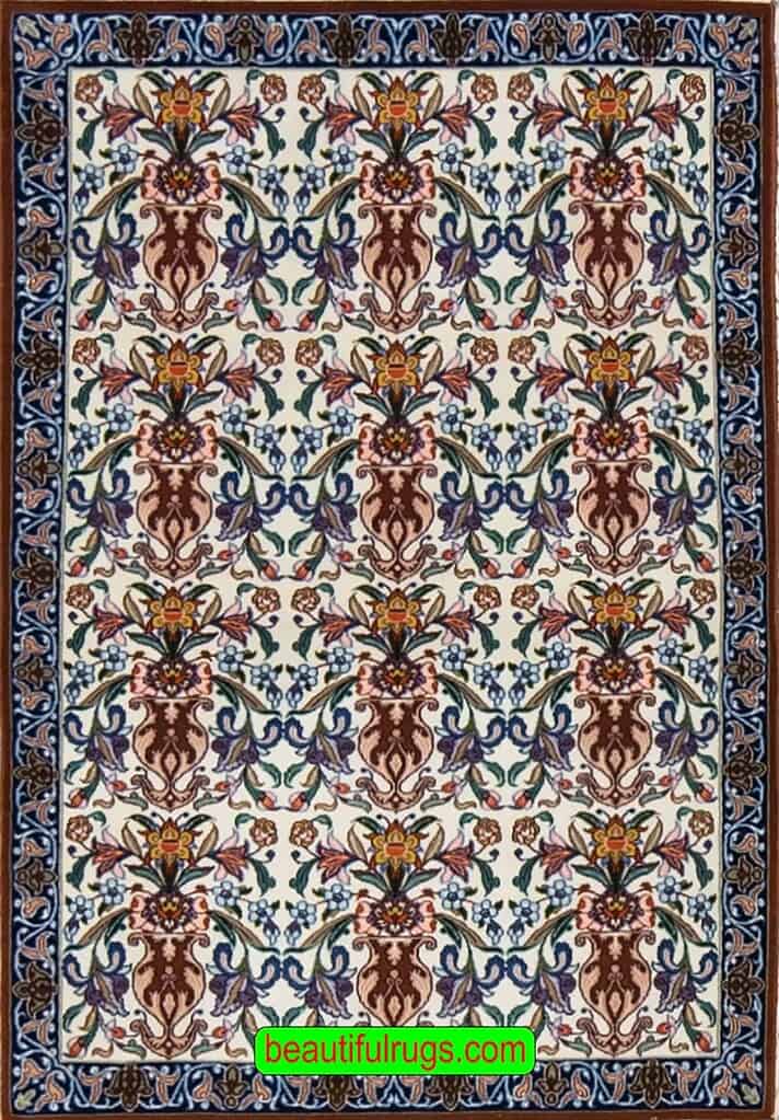 2375- A unique Persian 2x4 rug hand knotted allover design Persian Isfahan kork wool and silk rug. 