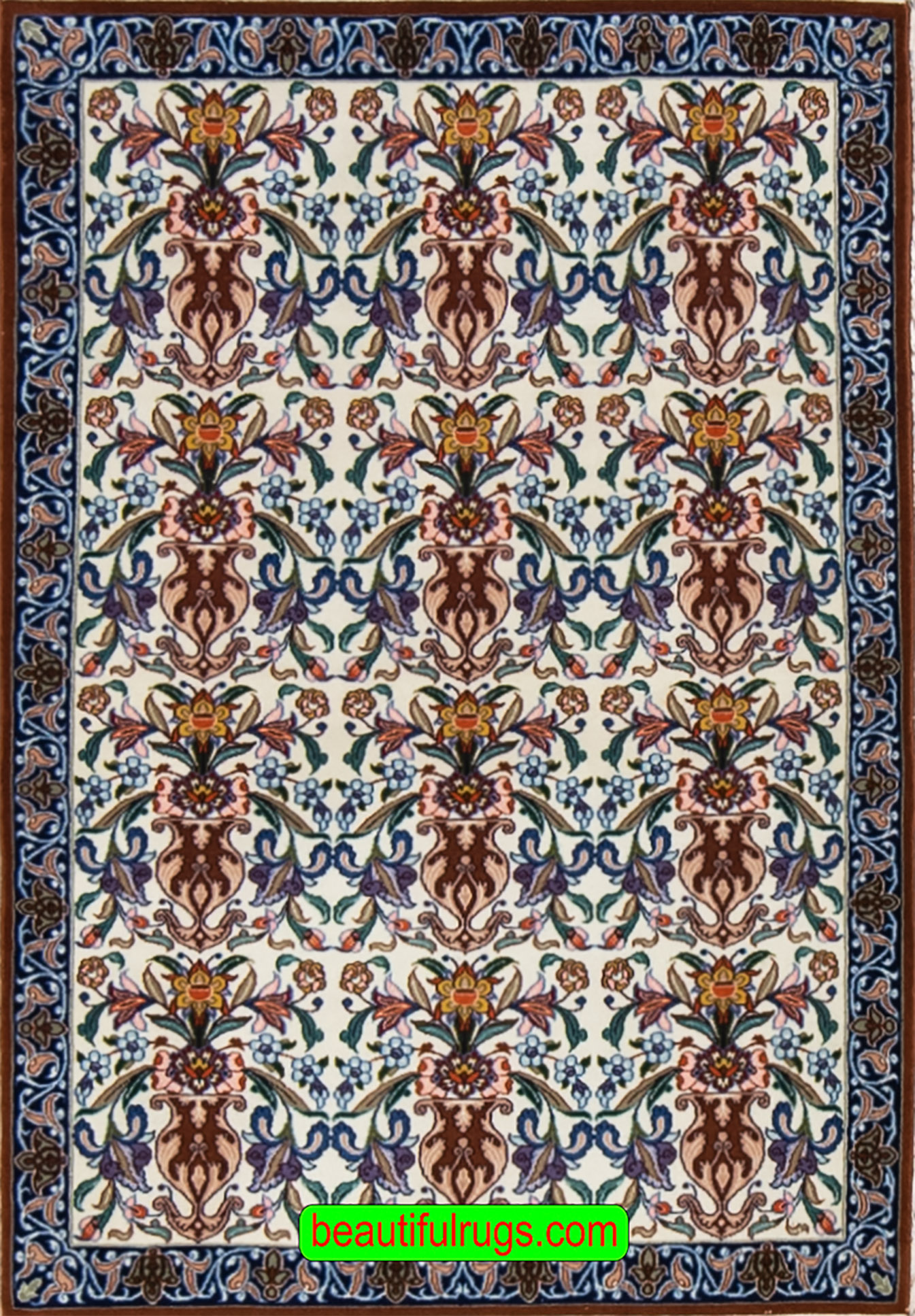 Handmade Persian Isfahan kork wool and silk rug in beige color. Size 2.8x4.