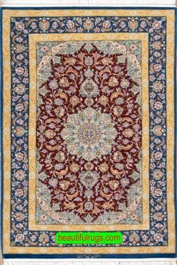 Colorful vegetable dyed Persian Isfahan rug, kork wool and silk rug. Size 3.6x5.4.