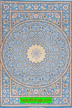 Persian Isfahan rug in Mandala design with blue and gold colors. Size 3.8x5.5.