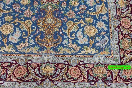 Persian Isfahan rug in blue color, natural dye rug. Size 4x5.7.