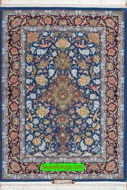 Persian Isfahan rug in blue color, natural dye rug. Size 4x5.7.