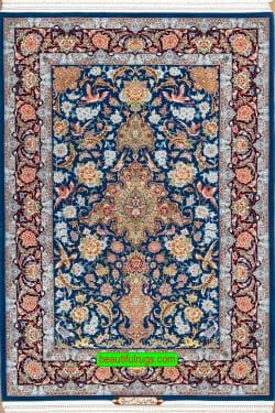 Handmade Persian Isfahan rug in blue color, natural dye, kork wool and silk. Size 4x6.