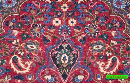 Hand knotted Persian Mood area rug in red color. Size 6.6x9.9.